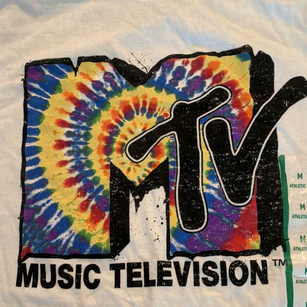 MTV Music Television Tie Dye Logo T Shirt Men's Medium Athletic Fit White